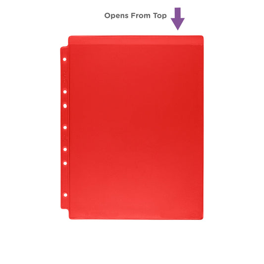 Red Tinted Sheet Protectors for Side Opening Ring Binders, Top Loading